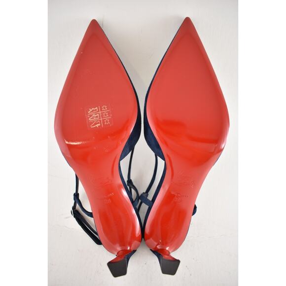 Christian Louboutin Condoroline 55 Marine Blue Slingback Strap Low Heel Pump 38 - Picture 14 of 14